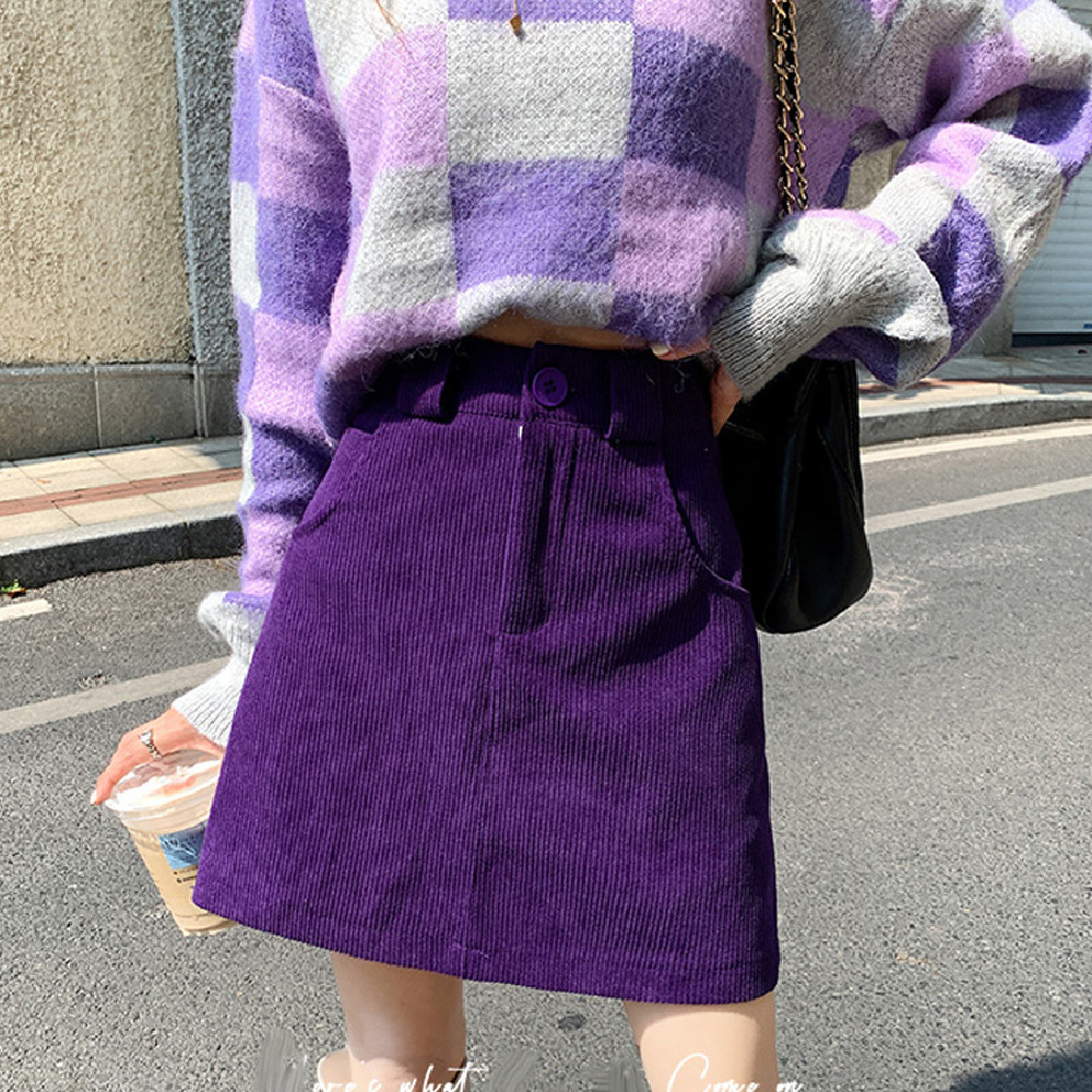Women's Fashion Purple Corduroy Skirt
