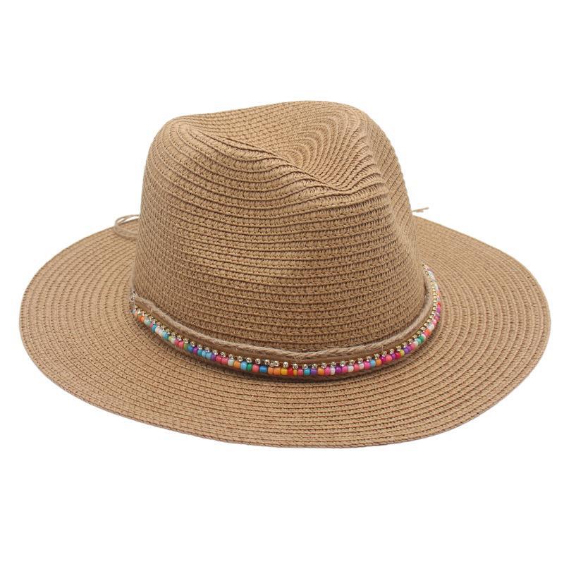 Single-color Fringed Dome-style Simple And Versatile Wide-brimmed Straw Hat Suitable For Vacation, Travel And Beach Use