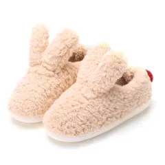 Warm And Non-slip Cute Rabbit Ears Ladies Cotton Shoes - Beige - View 1
