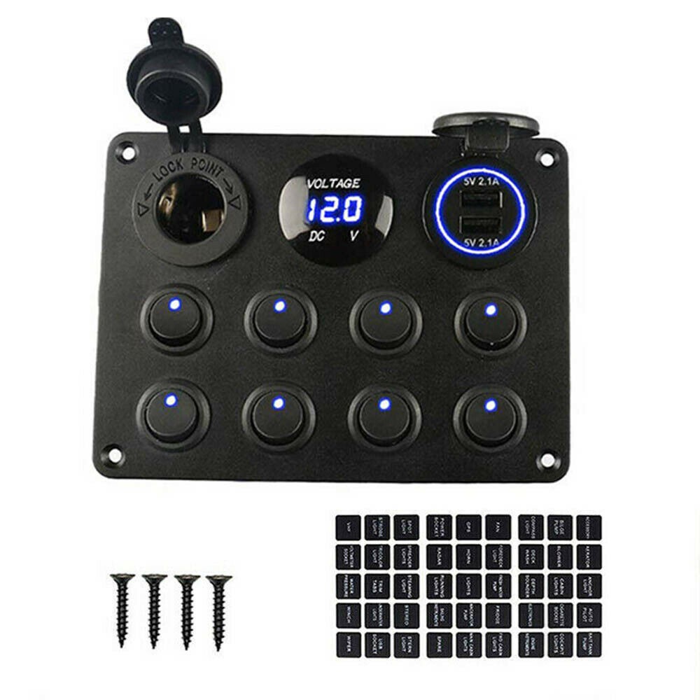 Panel de Control 8 Interruptores con Voltímetro USB