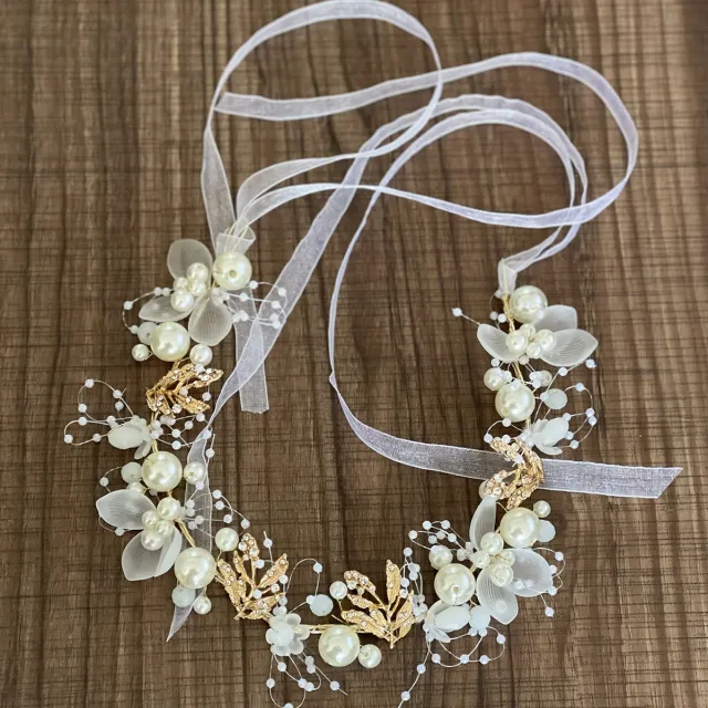 Pearl Flower Hairband Handmade Headwear Gold - Shop at LoveMi