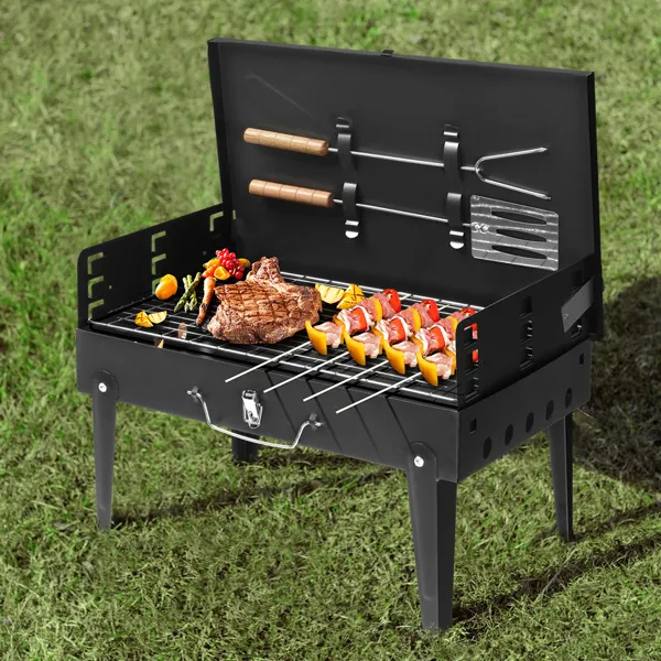 44x27x7cm Portable Square Charcoal Grill Black