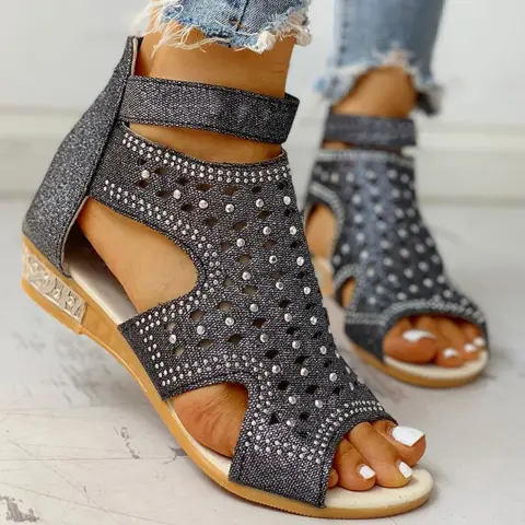 Rhinestones Sandals Summer Peep-toe Hollow Out Shoes with Back
