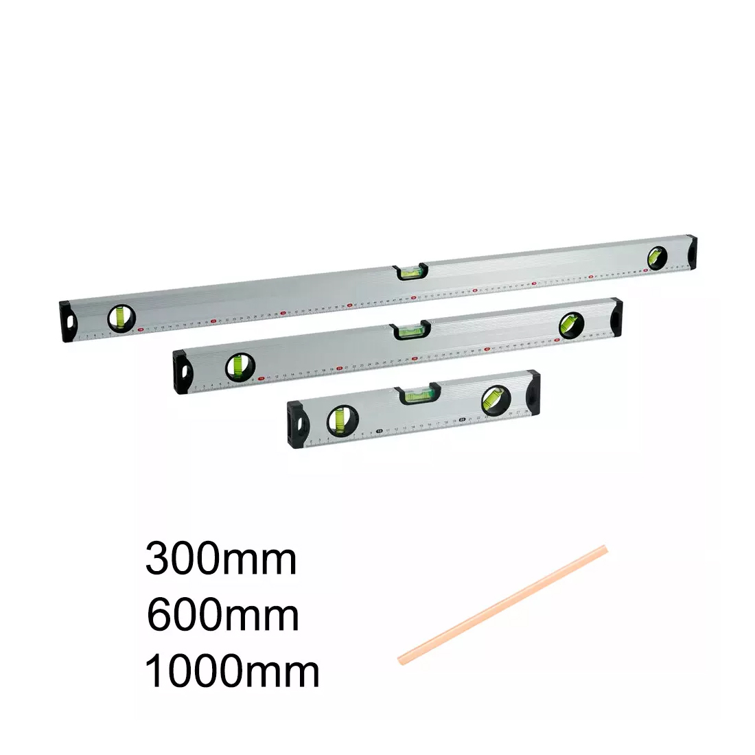 MAGNETIC 3 PIECE BUILDERS BUILDING SPIRIT LEVEL SET - 300, 600, 1000mm Silver — image 4
