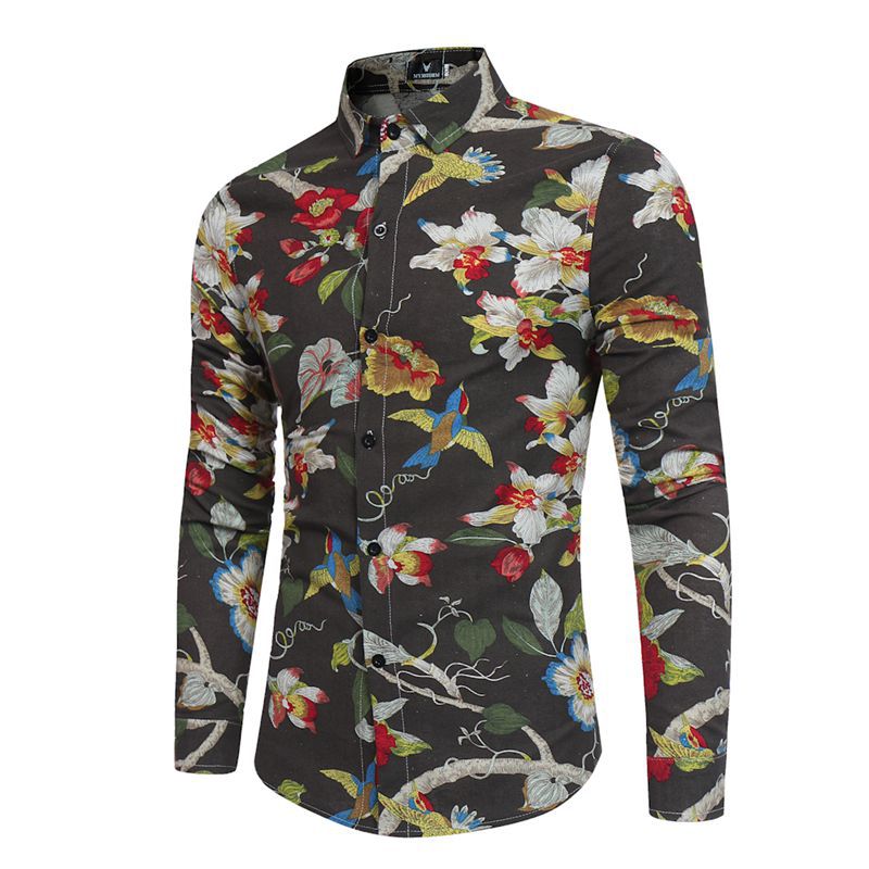 New Men's Long-sleeved Printed Shirt