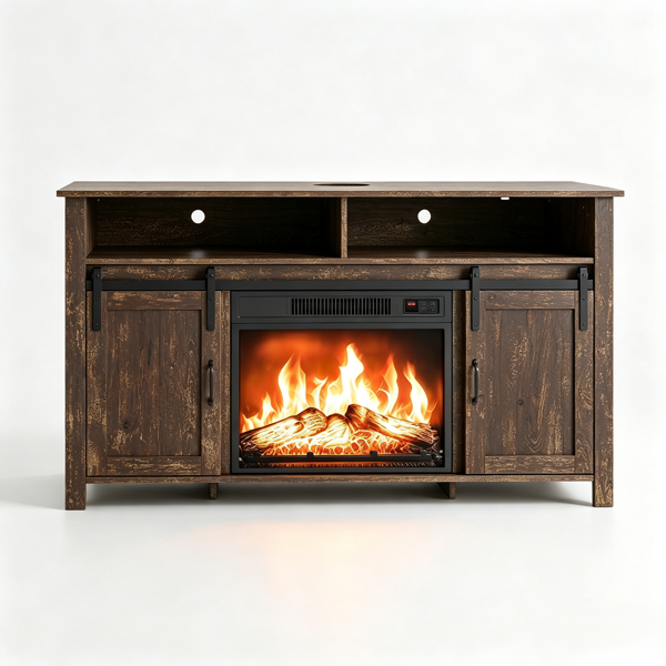 Rotten Wood Finish Fireplace Tv Stand, 147.5X39X76Cm, Embossed Particle, picture 2 of 4
