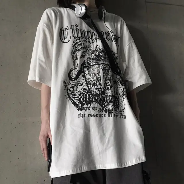 Summer Harajuku Style Short sleeved Men's Fashion Brand Printing Half sleeve White - Shop at LoveMi