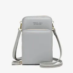 Crossbody Bag Women Tri-fold Pockets Phone Bags - Grey - View 1