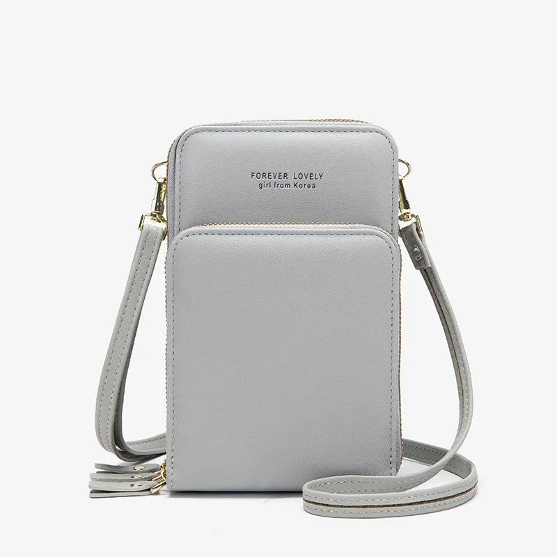Crossbody Bag Women Tri-fold Pockets Phone Bags - Grey