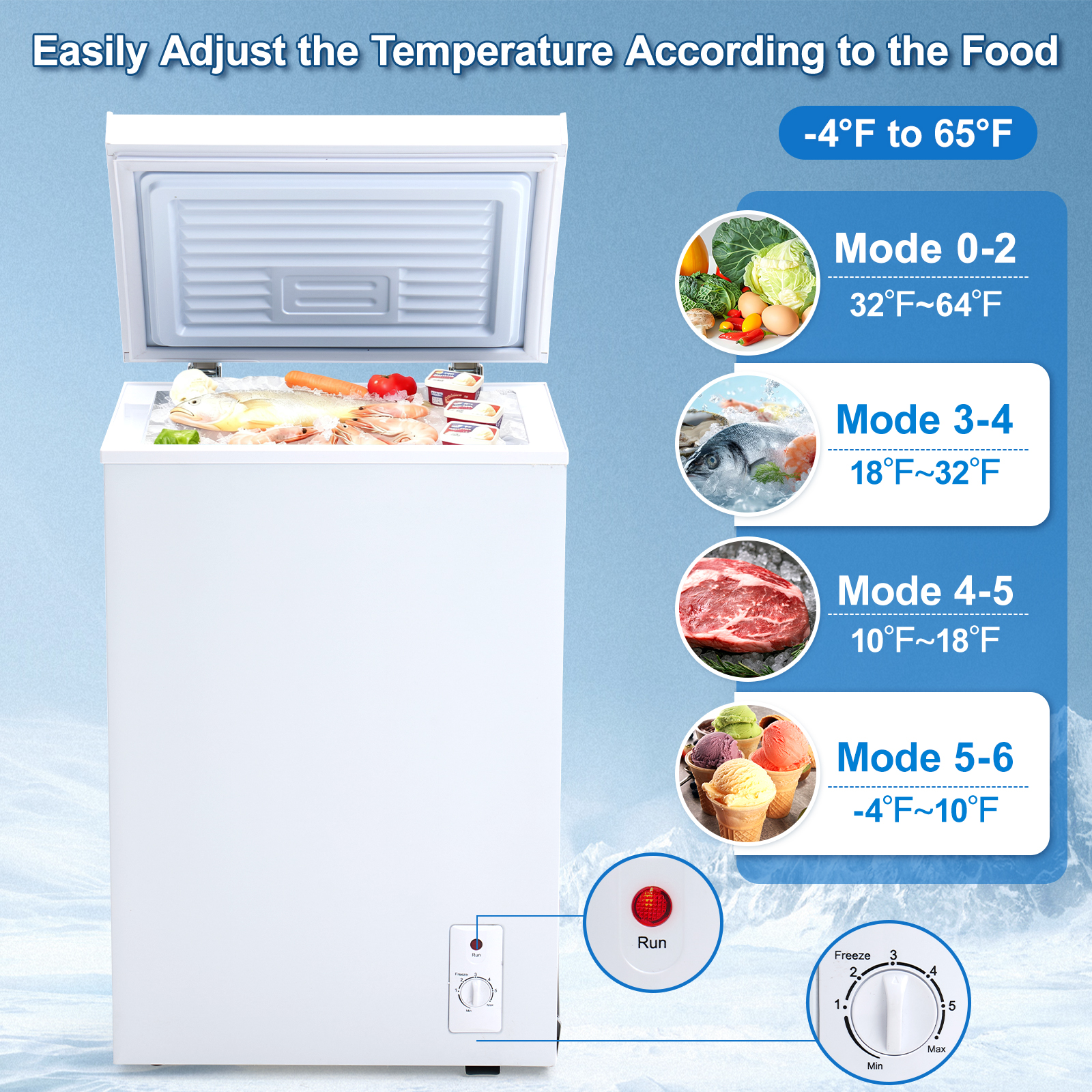 3.5 Cu.Ft Small Chest Freezer Compact Deep Freezer With 7-Level Temperature Control, Rapid Cooling, Energy Efficient & Quiet For Home, Garage, Apartment, And Kitchen, White
