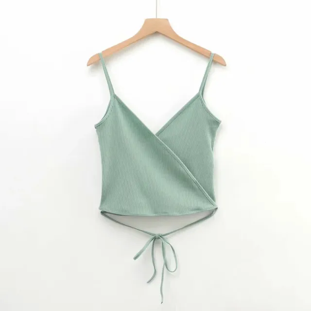 Cross V neck Tie Vest Women Ins European And American Slim Short Camisole Green - Shop at LoveMi