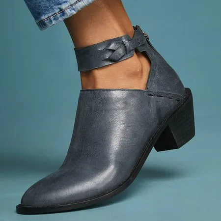 Women Plus Size Chunky Heel Booties Daily Zipper Boots Grey - Shop at LoveMi