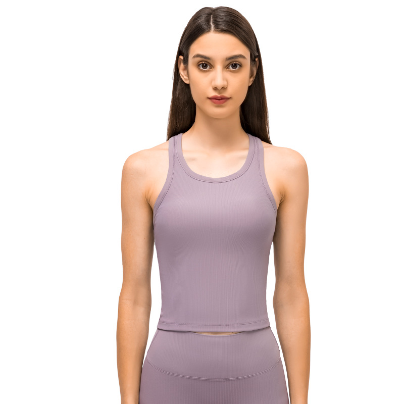 Title 9, Round Neck Threaded Yoga Vest With Chest Pad