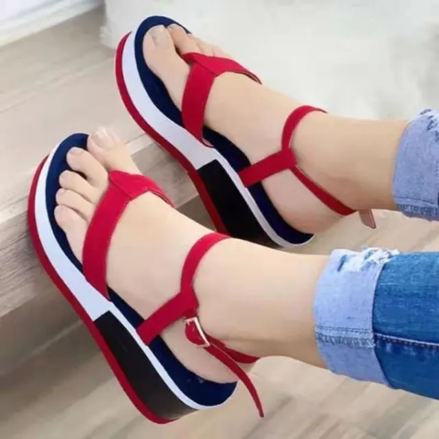 Solid Color Wedge Heel Side Hollow Back Hollow Round Toe Sandals Women's Shoes Red - Shop at LoveMi