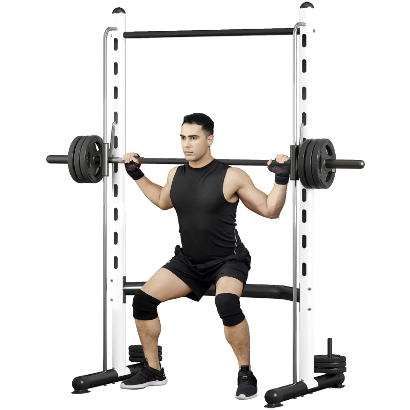 Squat Rack With Pull Up Bar And Barbell Bar Adjustable Bench Press Multi-Function Weight Lifting Half Rack, WhiteMultiple Packages — foto 5