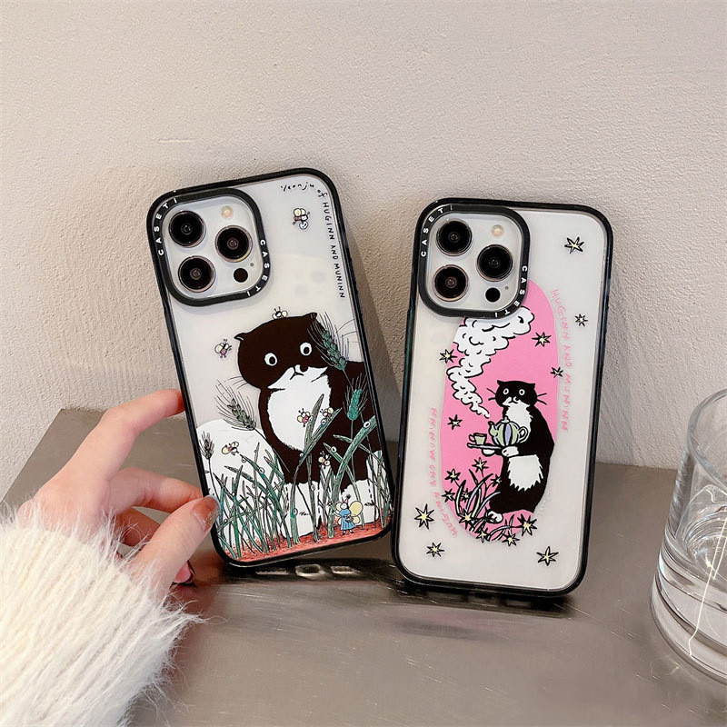 Funda celular gato negro divertido cartoon