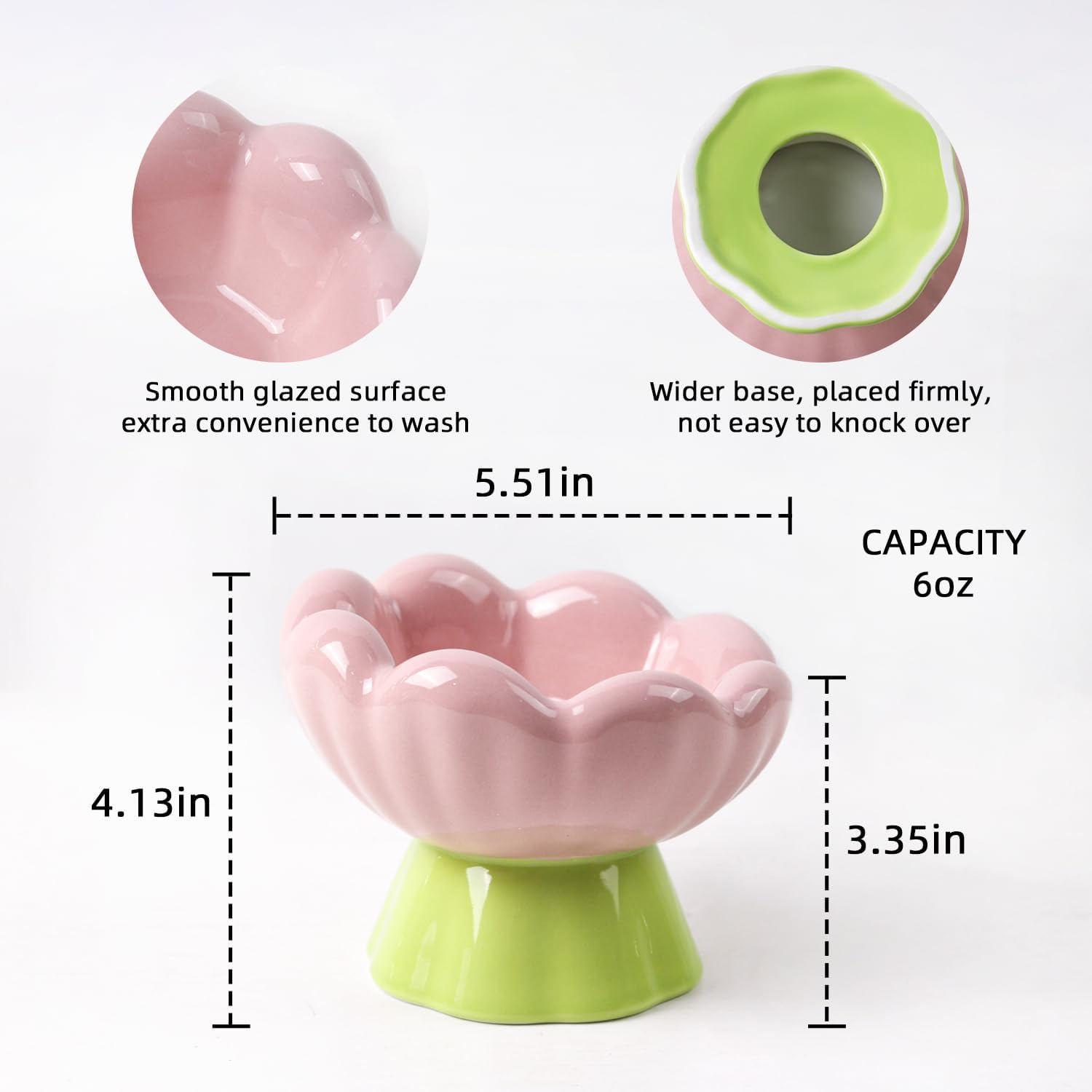 Ceramic Raised Cat Bowl, Pink Elevated Food Bowls For Food And Water Protecting Spine And Whisker Friendly, Tulip Shape Cute Pet Feeder Dish For Indoor Cats And Small Dogs