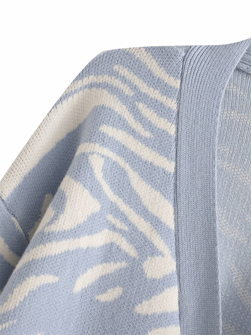 College Style V Neck Long-sleeved Single Breasted Printed Loose Knit Sweater