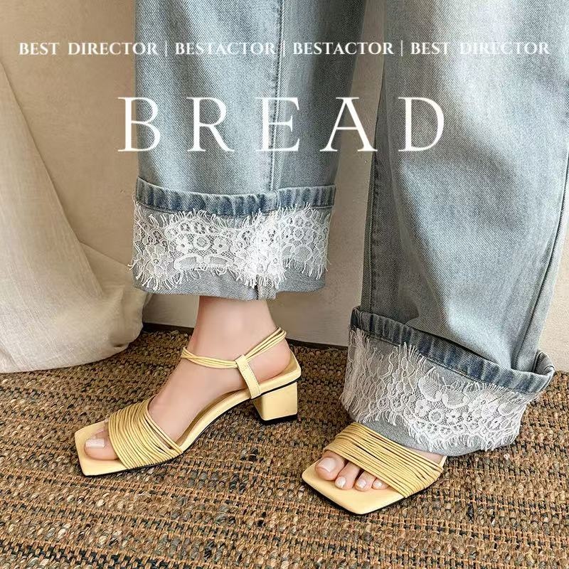 Women's Handmade Multi-Strap Leather Block Heel Sandals, Square-Toe Ankle Wrap Mid-Heel Shoes With Pigskin Lining