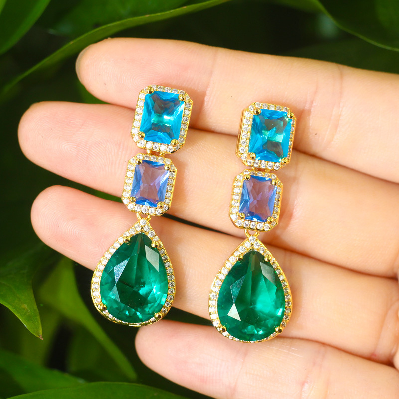 Glass Stone Inlaid Zircon Earrings