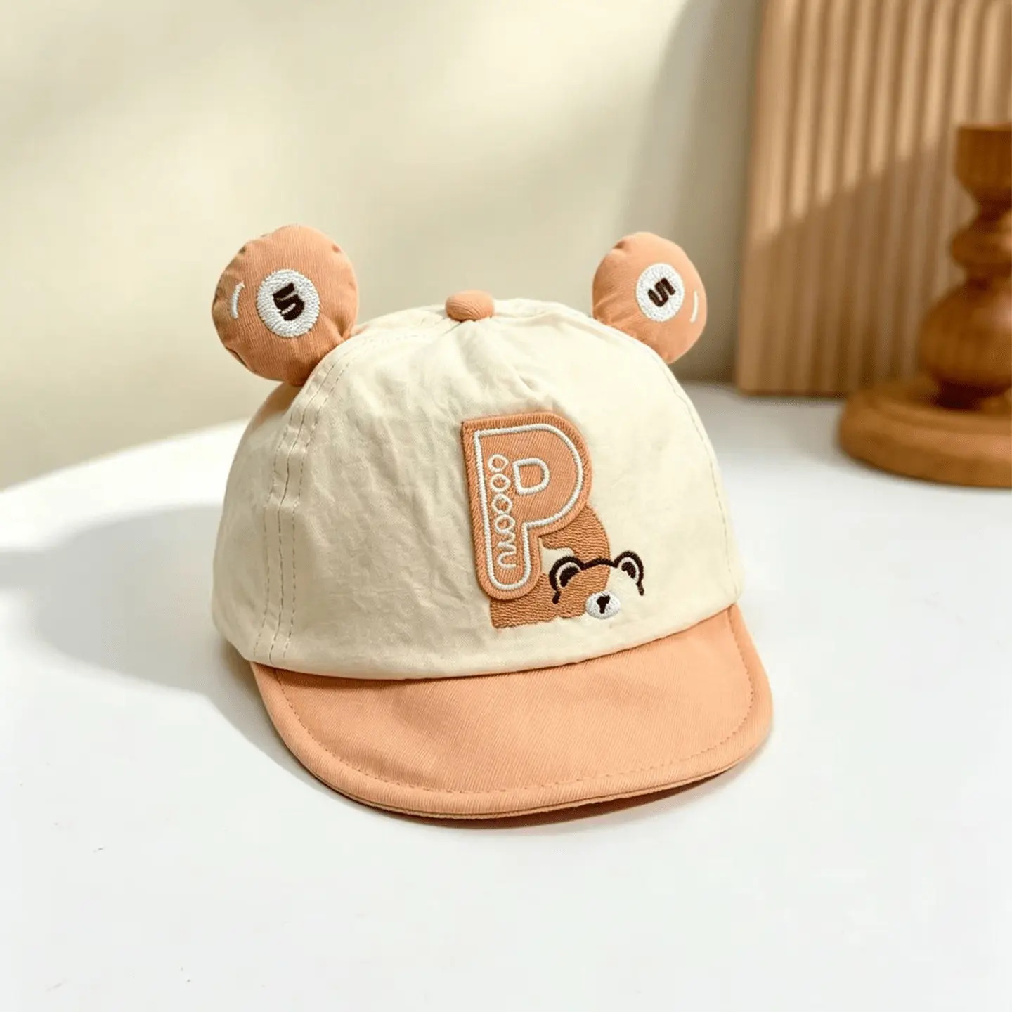 Korean-style Patchwork Bear Ear Soft Brim Baseball