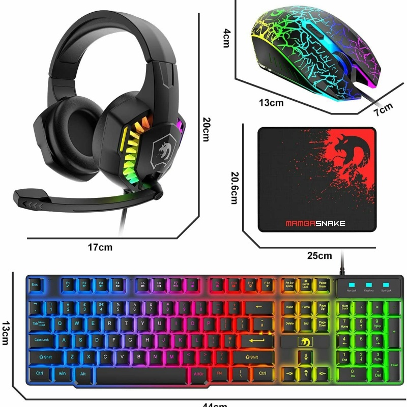 Gaming Keyboard & Mouse & Headset & Mousepad Set RGB Backlit Wired For PC Laptop 8