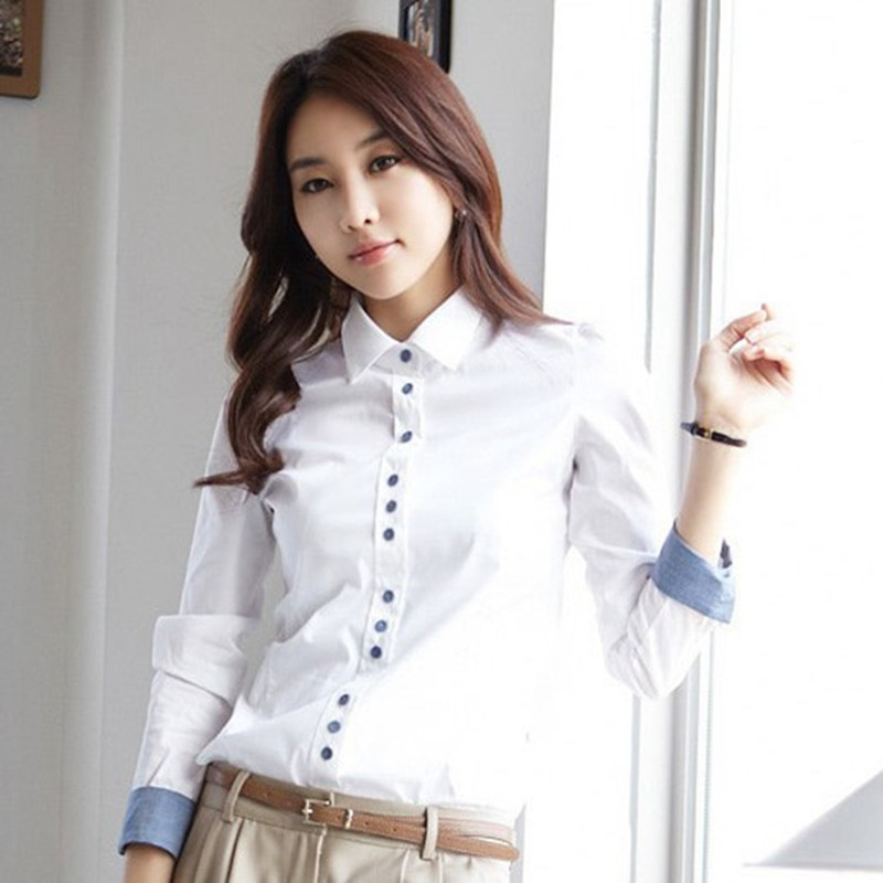 Women's Long Sleeve Slim Professional White Shirt