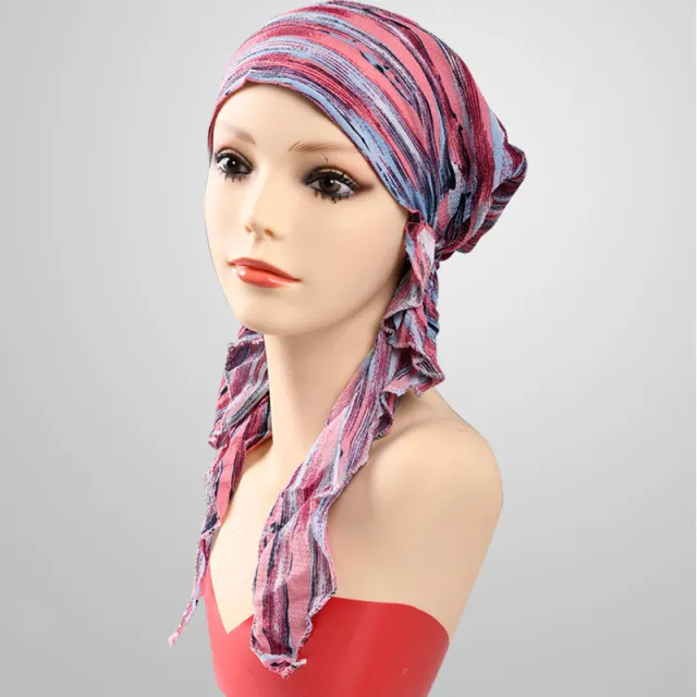 Long Tail Cap Wrapped Headscarf Headband Headgear Night Cap Mixed Color Red Pattern - Shop at LoveMi