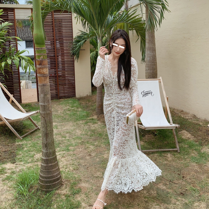 Lace V-Neck Long-Sleeve Dress, picture 4 of 5