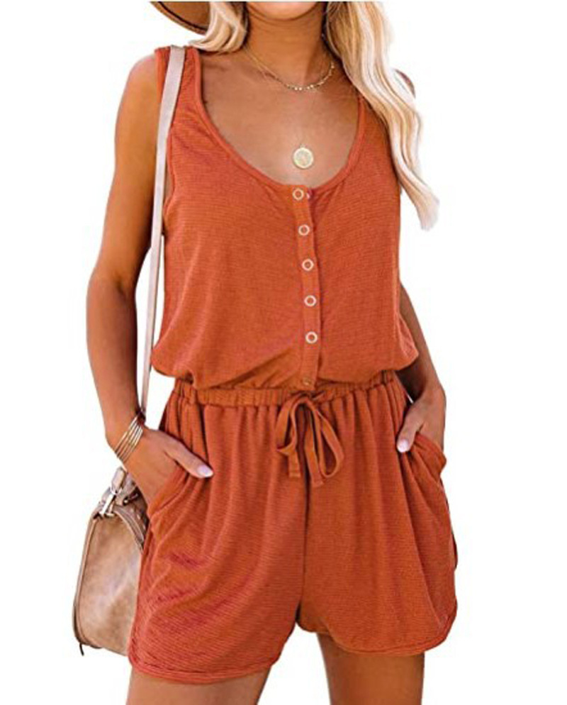 Sleeveless Jumpsuit With Waist Tie, Casual Loose Wide-leg Short Pants