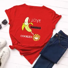 Women's Spoof Banana Letters Loose Crew Neck Short Sleeve T-Shirt - Red - View 1
