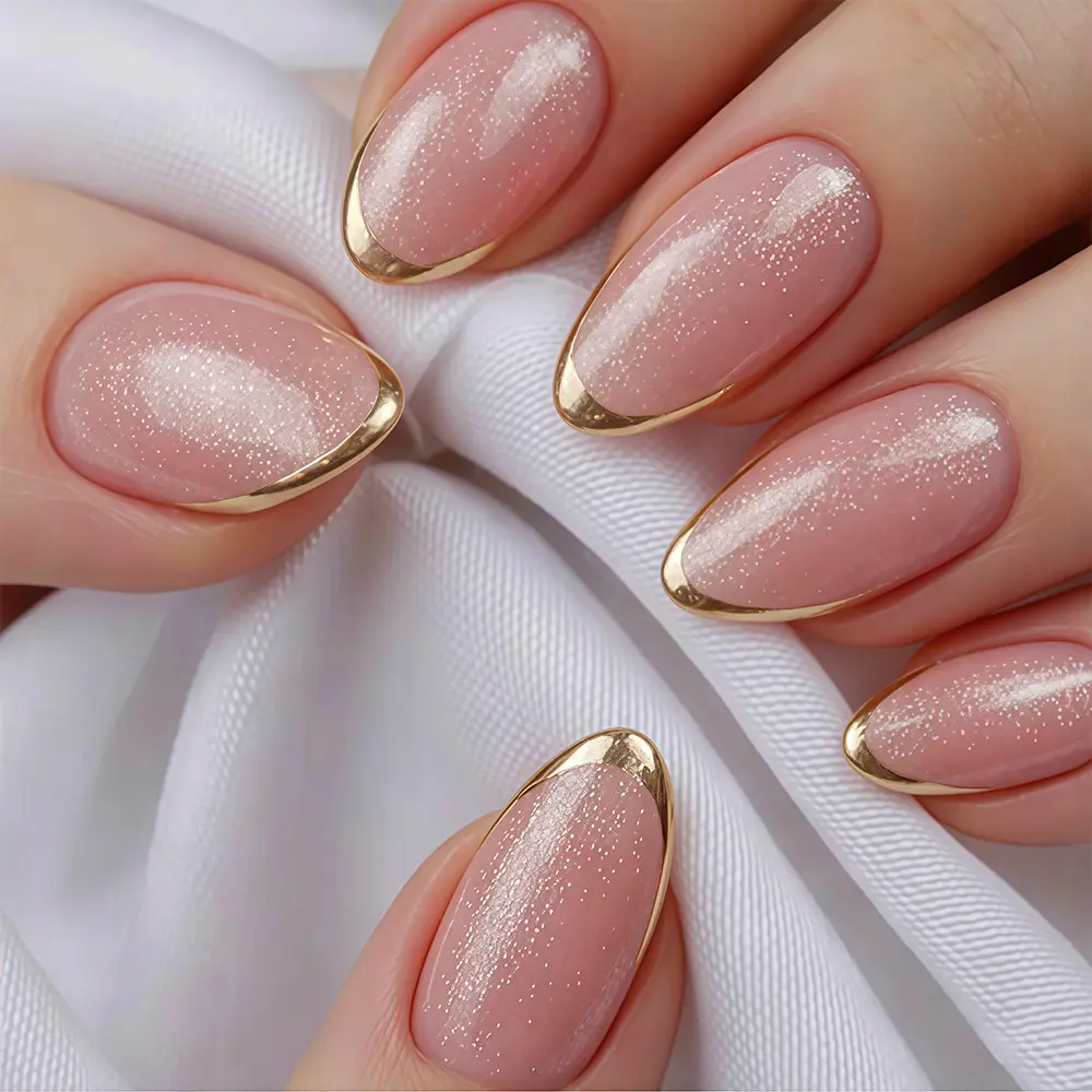 Of Short Almond-shaped Fake Nails, Yellow-edged French-style