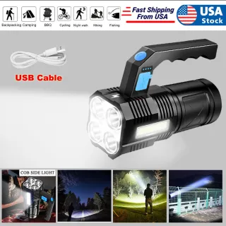 LED Flashlight USB Rechargeable Torch COB Spotlight Camping Light Emergency Lamp 4 Modes Waterproof Work Light