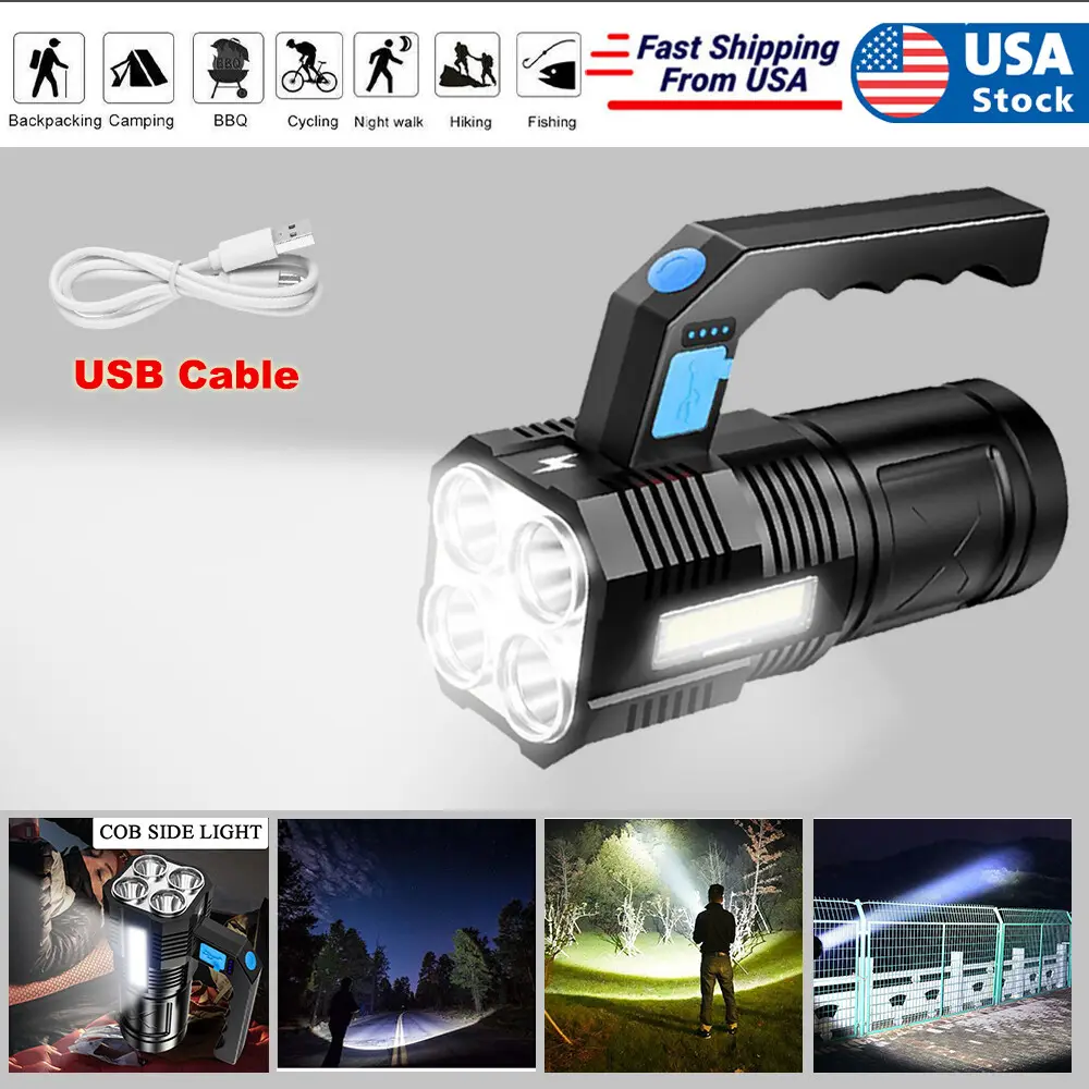 LED Flashlight USB Rechargeable Torch COB Spotlight