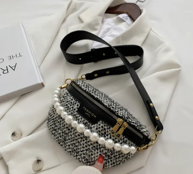 Korean Version Of The Small Bag Female New Trendy Messenger Wild Ins Woolen Cloth Jump Di Wild Chest Bag Girl Waist Bag Female Gold - Shop at LoveMi