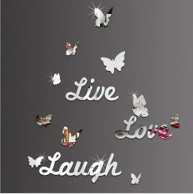 English Alphabet Butterfly Mirror Wall Sticker Bedroom Decoration Sticker Silver - Shop at LoveMi