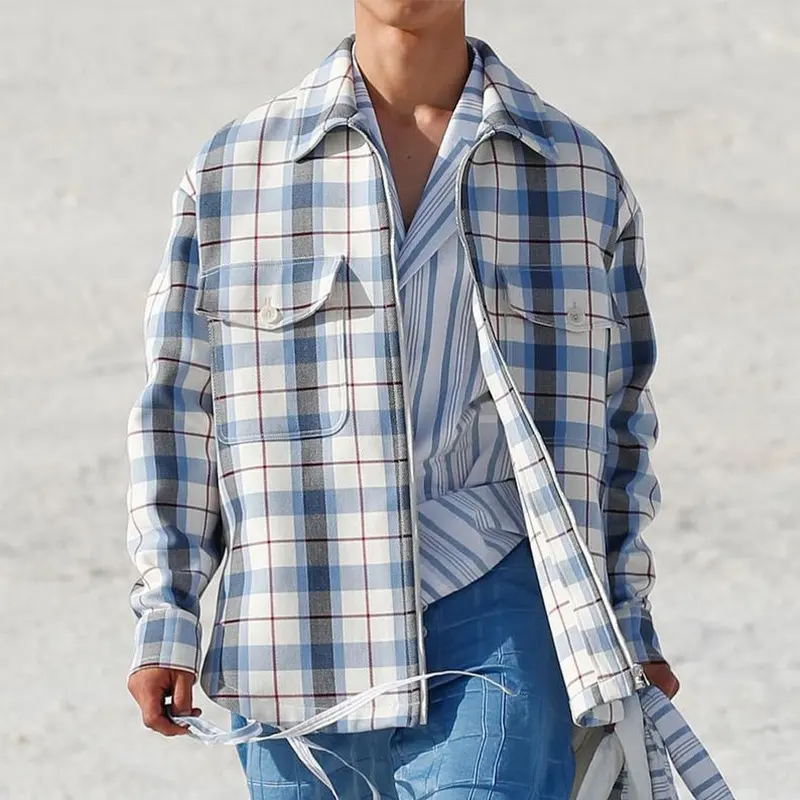 Slim Fashion Long Sleeve Plaid Shirt for Men