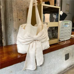 Fashion Personality Bow Girl Canvas Bag - Beige - View 1