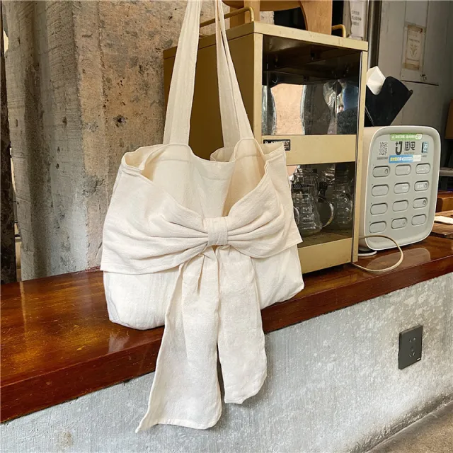 Fashion Personality Bow Girl Canvas Bag Beige - Shop at LoveMi