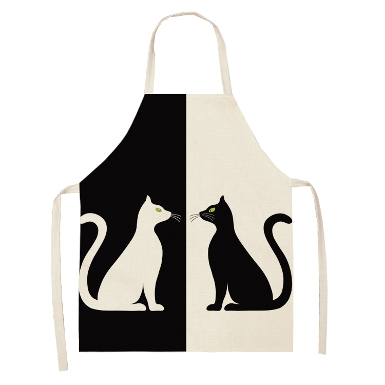 Title 1, Black and white cat pattern cooking overalls cu...