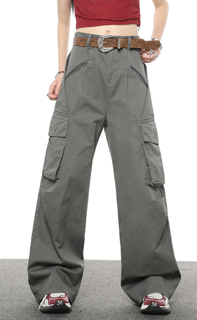 Title 7, Multi Pocket Loose Casual Straight Wide Leg Pants