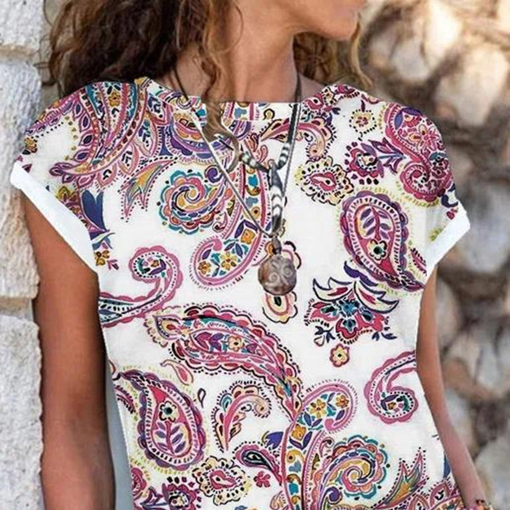 Women's Round Neck Short Sleeves Digital Printing