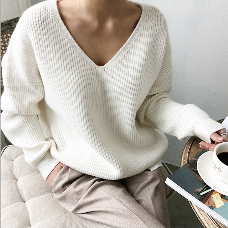 Title 5, Loose V-neck Korean Lazy Long Sleeve Pullover