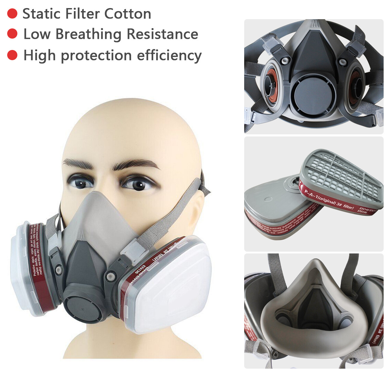 Half Face Gas Mask Respirator Facepiece Spray Painting 6200 Respirator Safety Protector 7