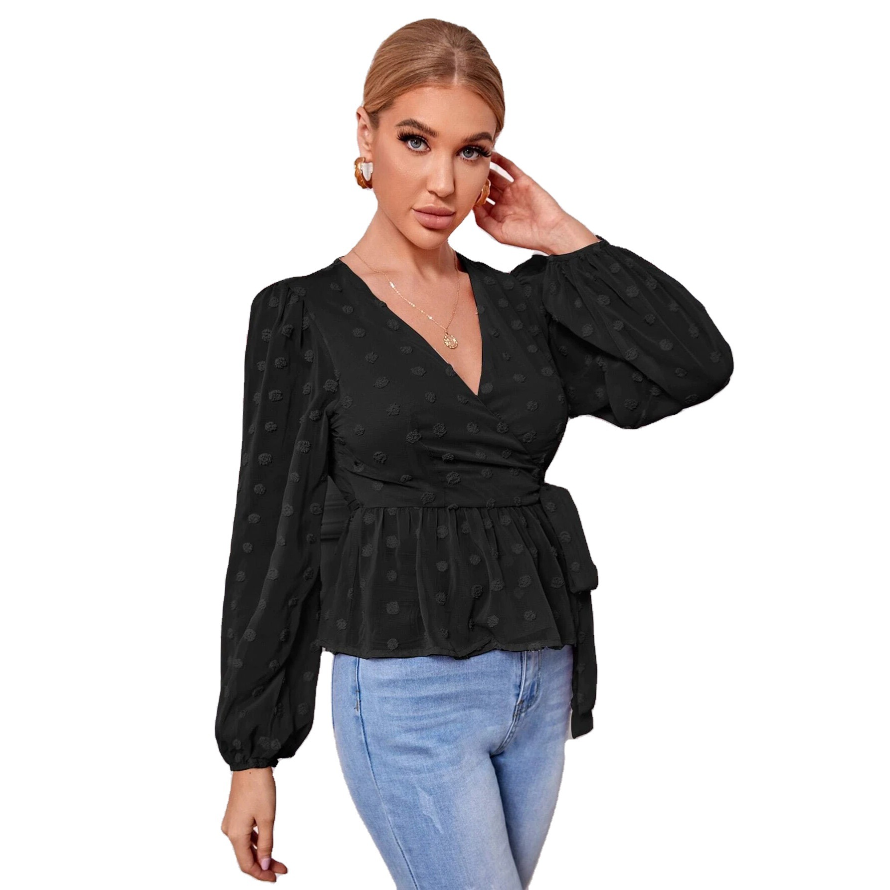 Title 2, V-neck Slim-fit Light Mature Blouse Women