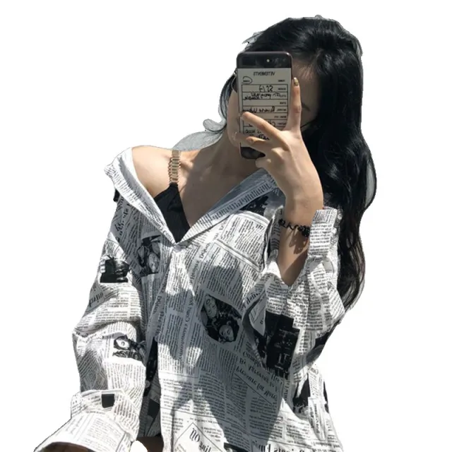 Newspaper Print Shirt, Unisex And Handsome Clothes, Women's Thin Coat - Shop at LoveMi