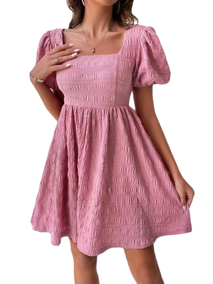 Women's Square Neck Slim Fit Fashion Short Sleeve Dress