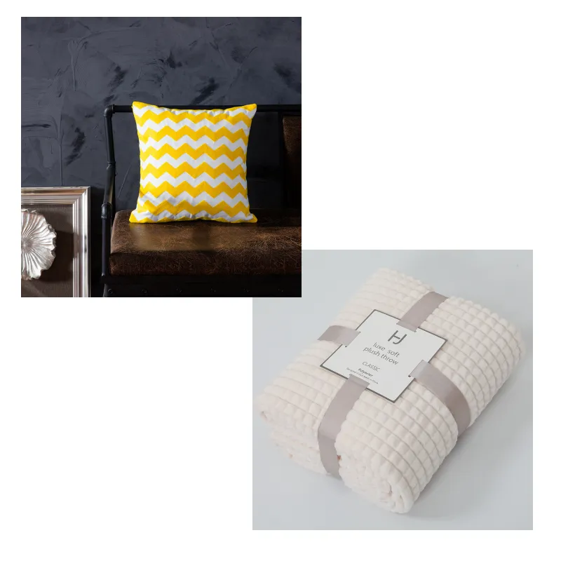 Cotton embroidered pillow with core sofa cushion chair backrest - Big Ripple And White Blanket