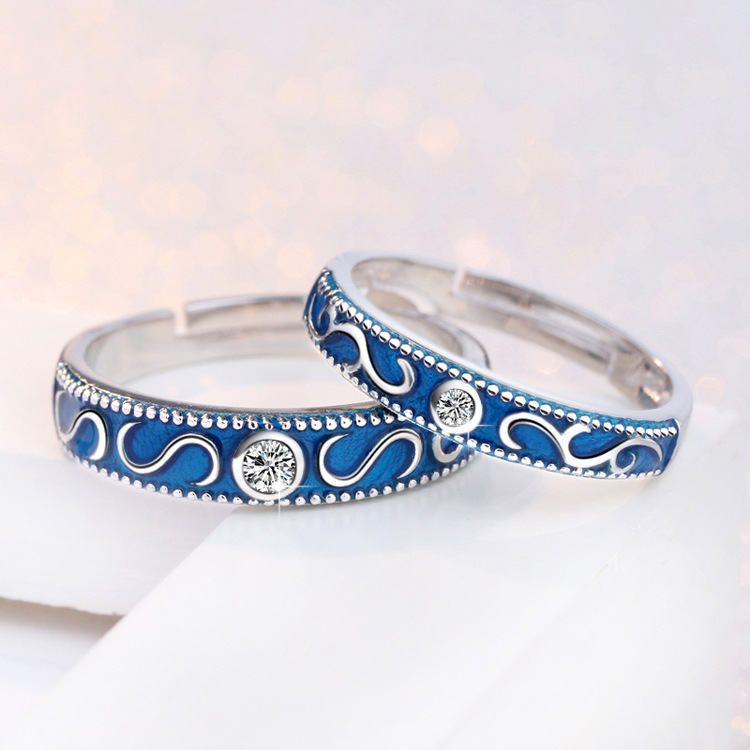 Title 4, Diamond-encrusted Blue Ring With Adjustable Ope...