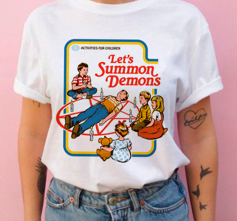 Satanism themed Horror T shirt European And American Fabrics White B - Shop at LoveMi